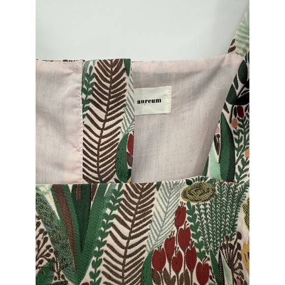 Aureum Shirt Womens Medium Green Floral Textured Ruffle Bows Tie Boho Cottage - Picture 2 of 9